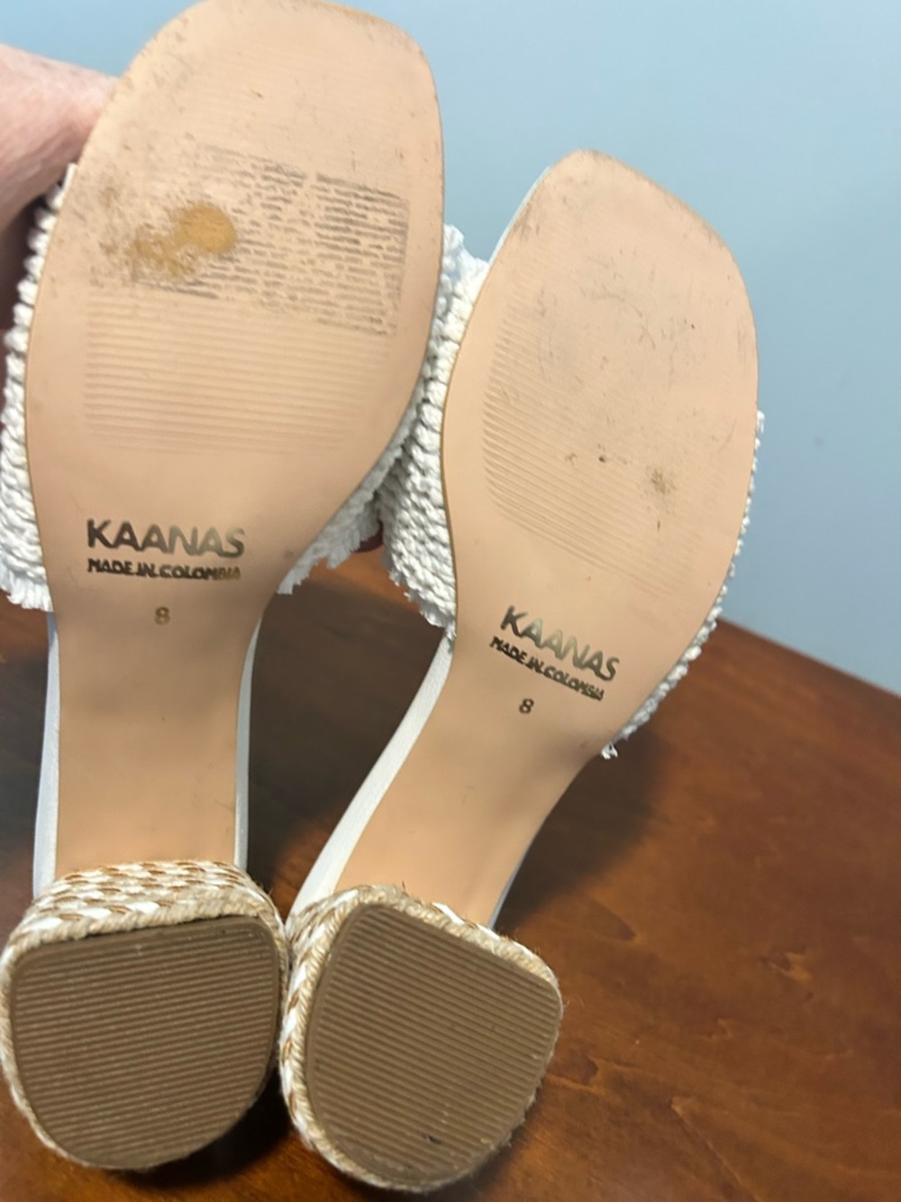 Kaanas jute white cream Woven Block Heel Mules slip-in sandal size 8 - Picture 10 of 13